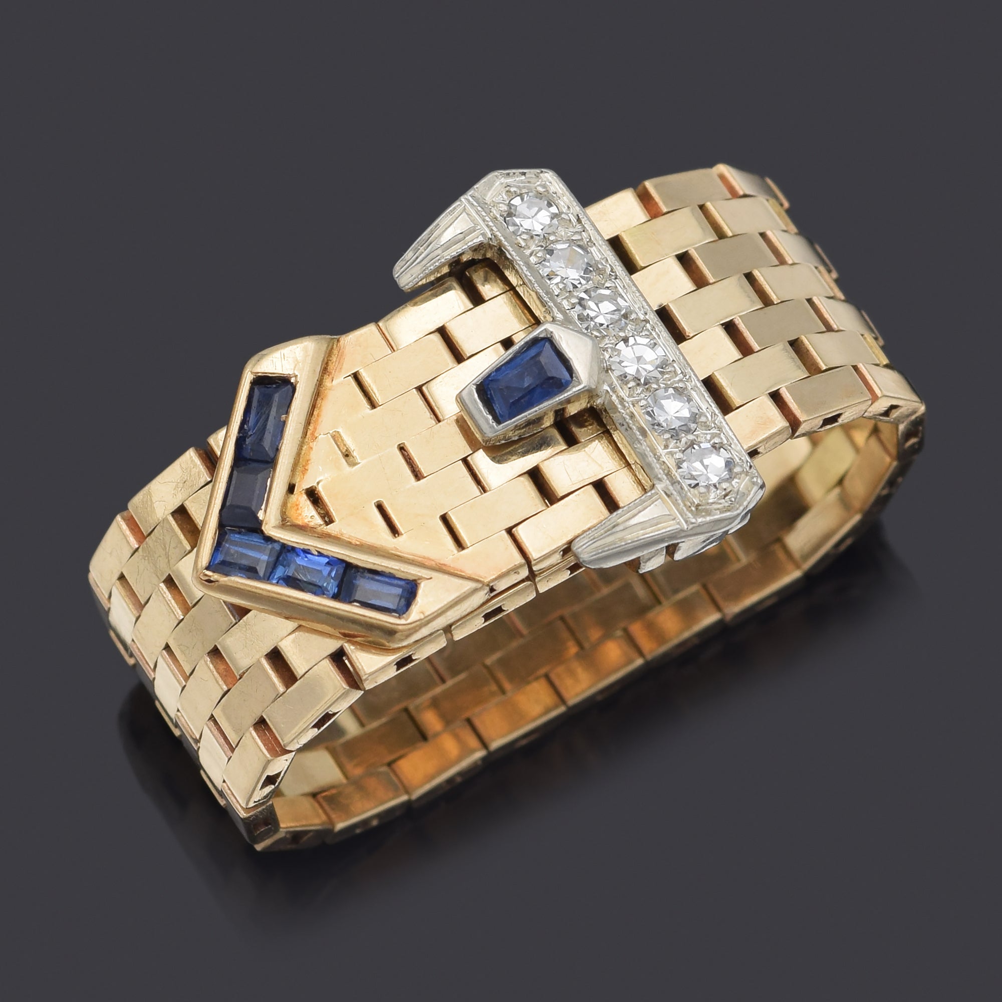 14K Yellow Gold Diamond Belt Buckle Ring