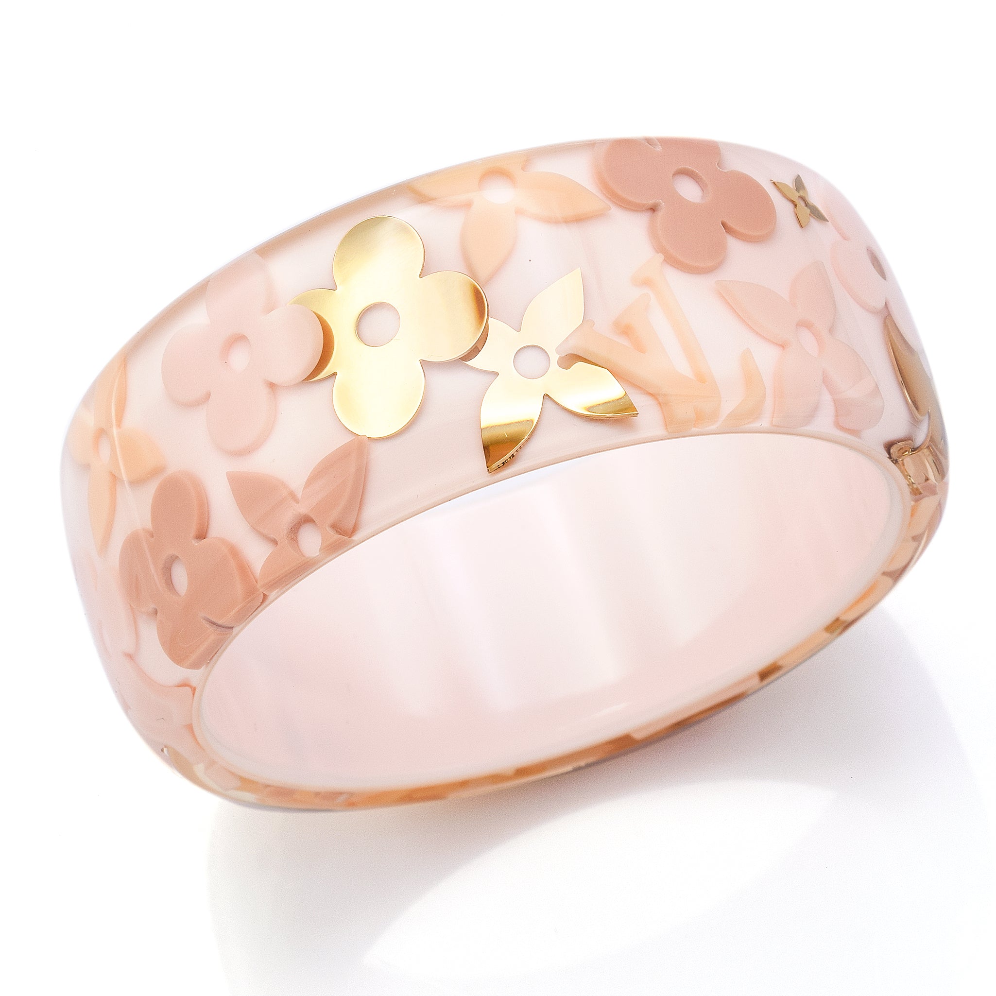 Louis Vuitton Pink and Gold Inclusion Wide Resin Bangle Bracelet