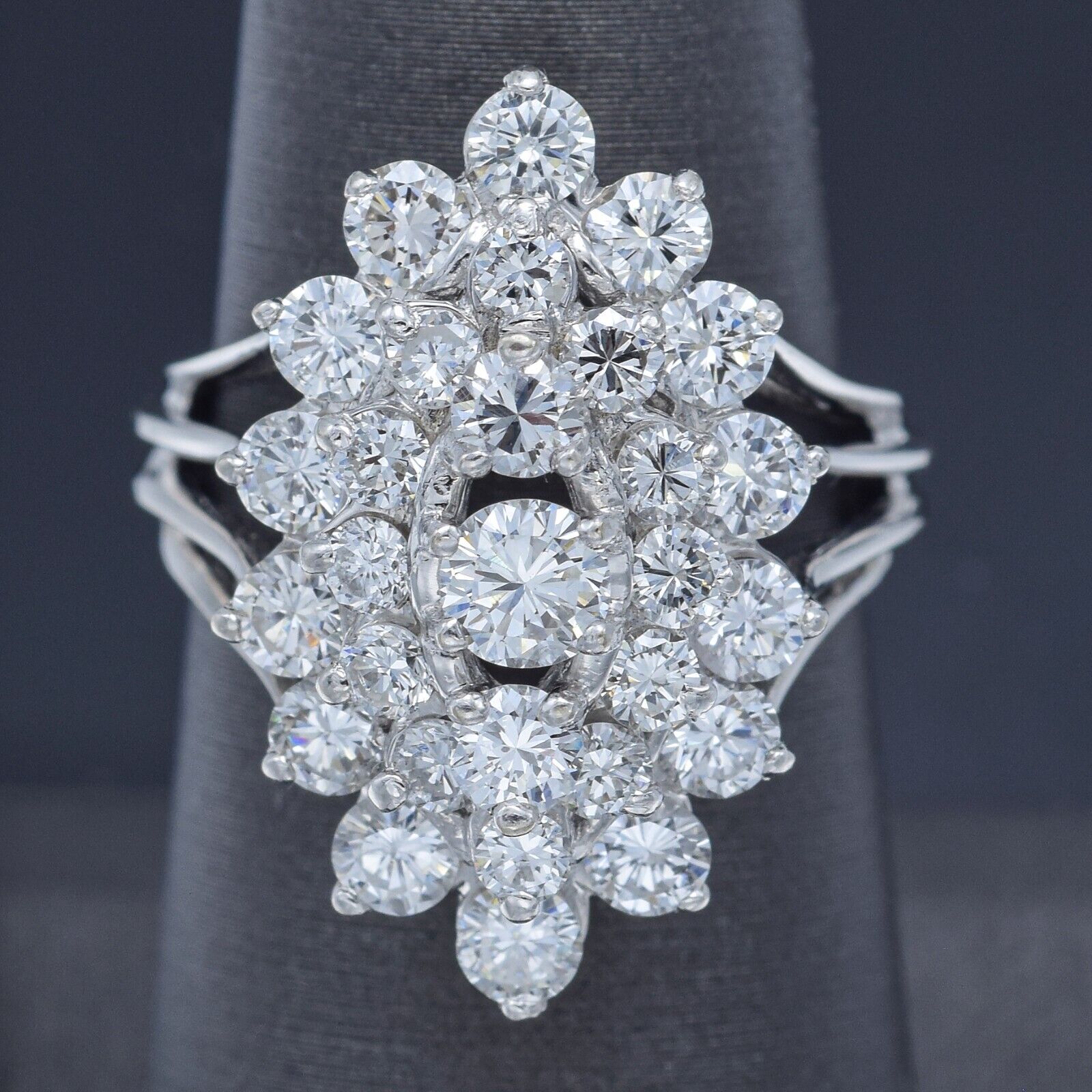 Vintage 14K White Gold 3.24 TCW Diamond Cluster Cocktail Ring 7.7