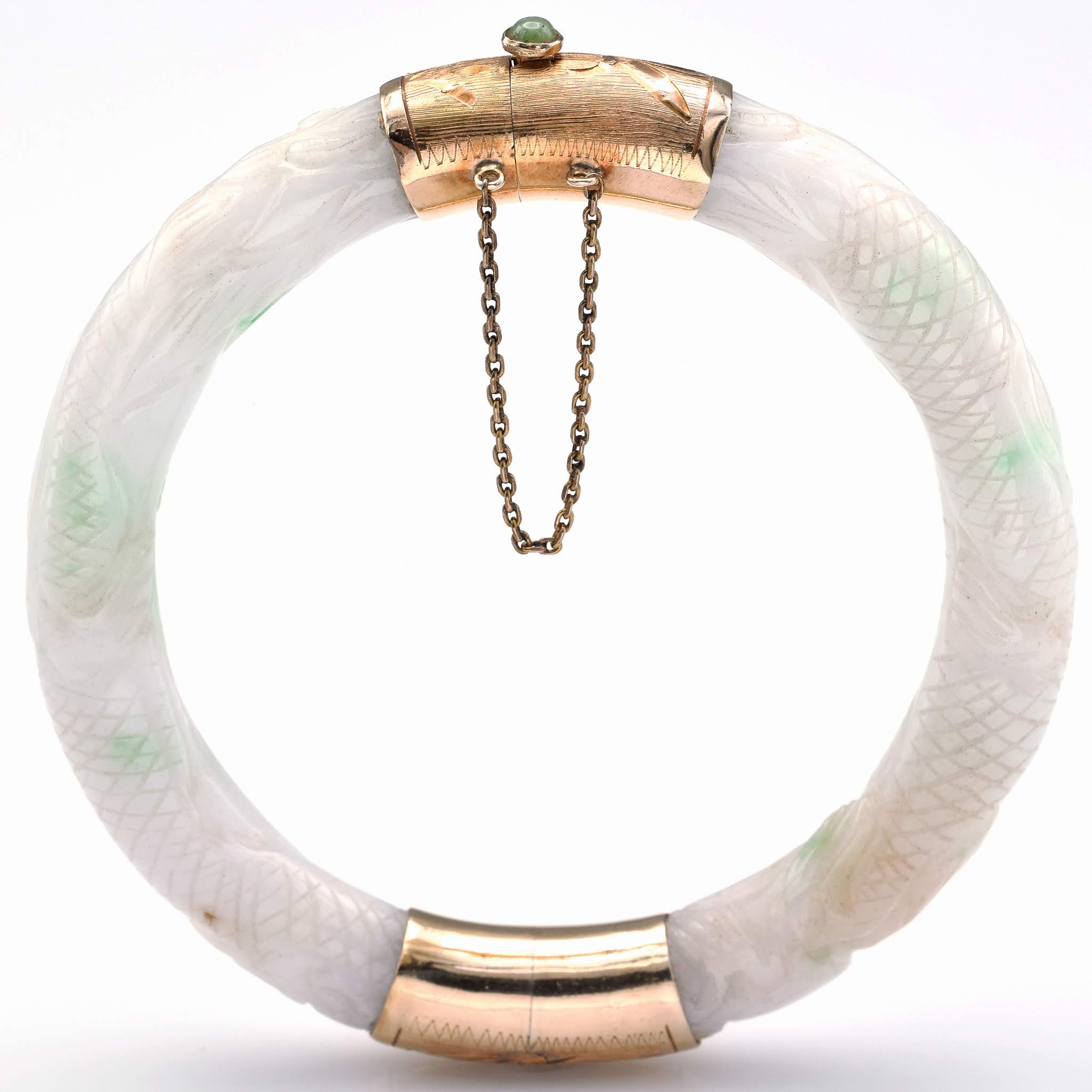 14k Gold Jade Bangle 