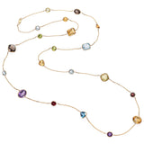 14K Yellow Gold Multi Gemstone Station Necklace 36 Inch