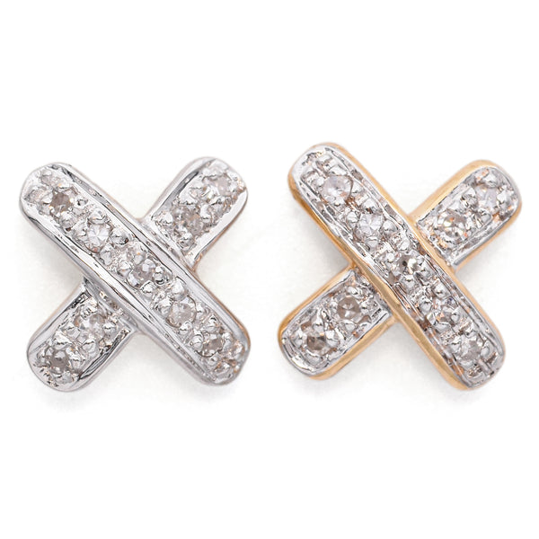 Estate 14K Yellow & White Gold Diamond X Stud Earrings