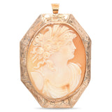 Antique 10K Rose Gold Lady Carved Shell Cameo Brooch Pendant