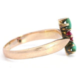 Antique 10K Rose Gold Ruby Turquoise Ring, Size 3.75