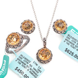 Effy 18K Gold Sterling Silver 10.2TCW Citrine Pendant Necklace Earrings Ring Set