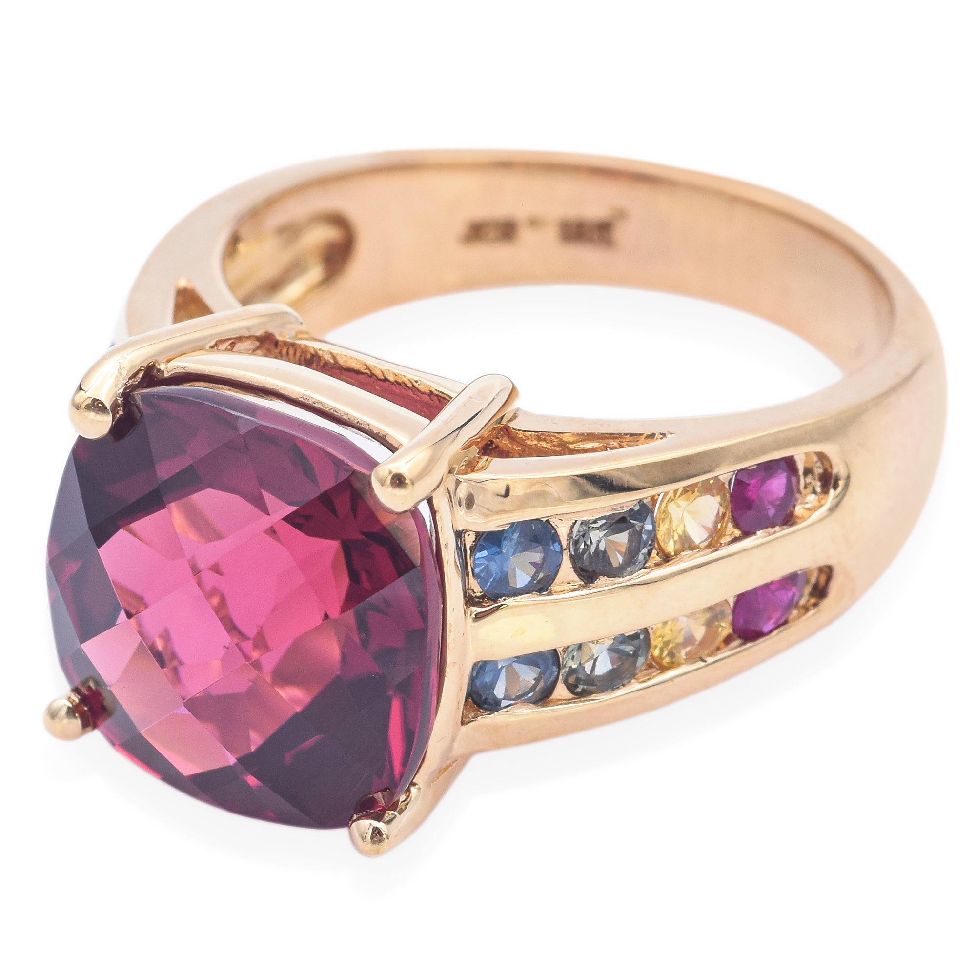 John C. Rinker 18K Yellow Gold 8.53ct Rubellite Tourmaline & Sapphires Band Ring