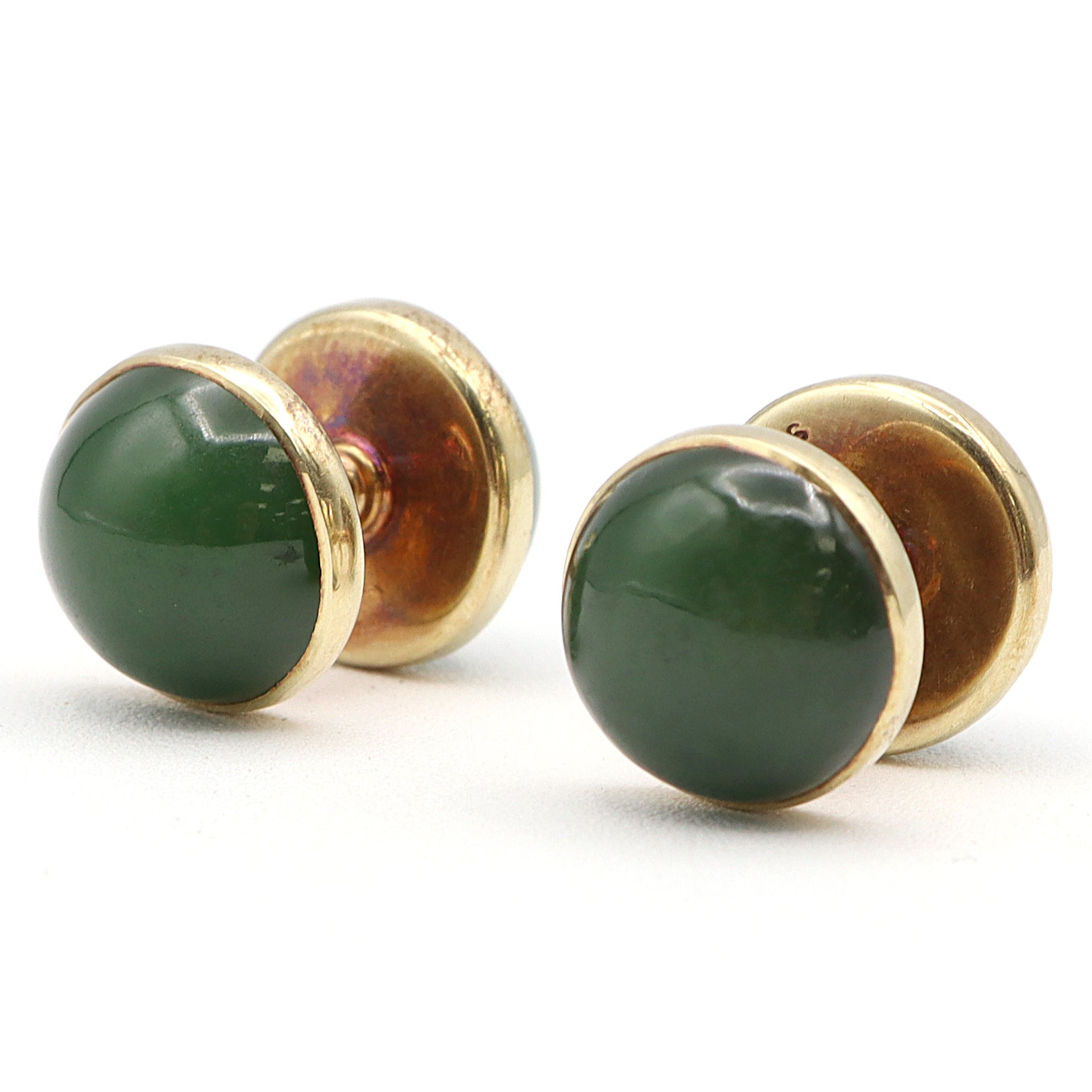 Vintage 14K Yellow Gold Nephrite Men's Double Faced Cufflinks, 8 Grams