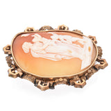 Antique Yellow Gold Cameo Woman With Two Children and Bird Brooch