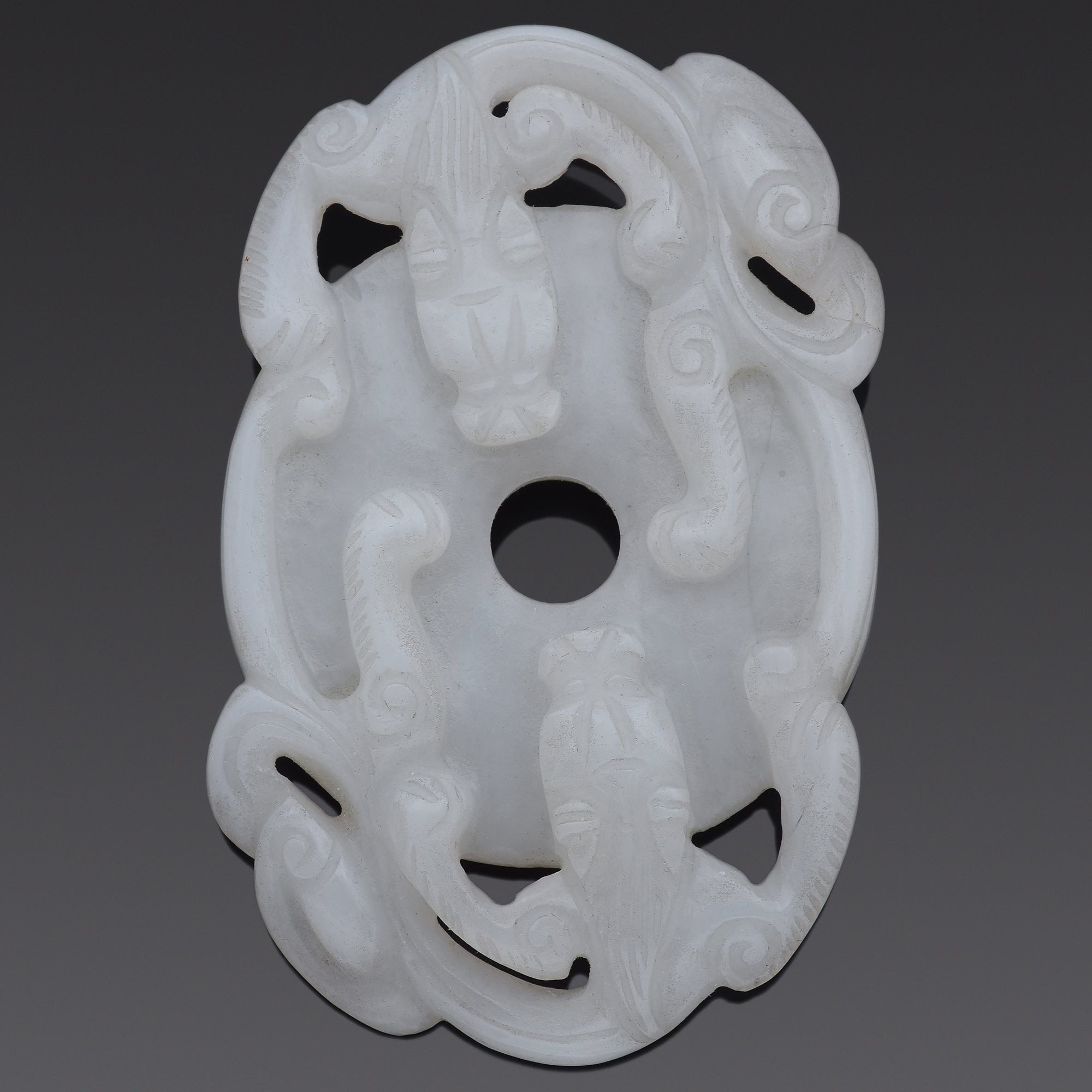 Antique White Mutton Fat Jade Carved Dragon Bi Disc Figurine Pendant ...