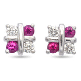 14K White Gold Ruby and Diamond Stud Earrings