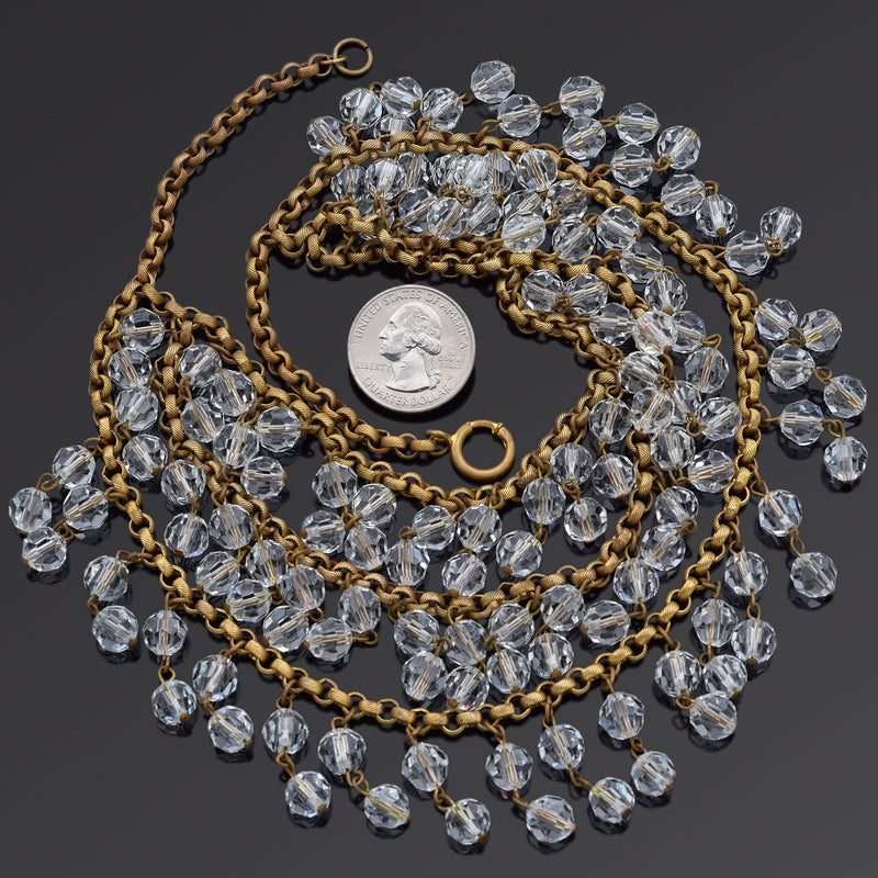 Antique Faceted Crystal Gold Filled Beaded Bib Statement Necklace Blue Ribbon Rarities