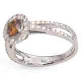 14K White Gold 0.76 TCW Brownish Orange Diamond Halo Split Shank Engagement Ring