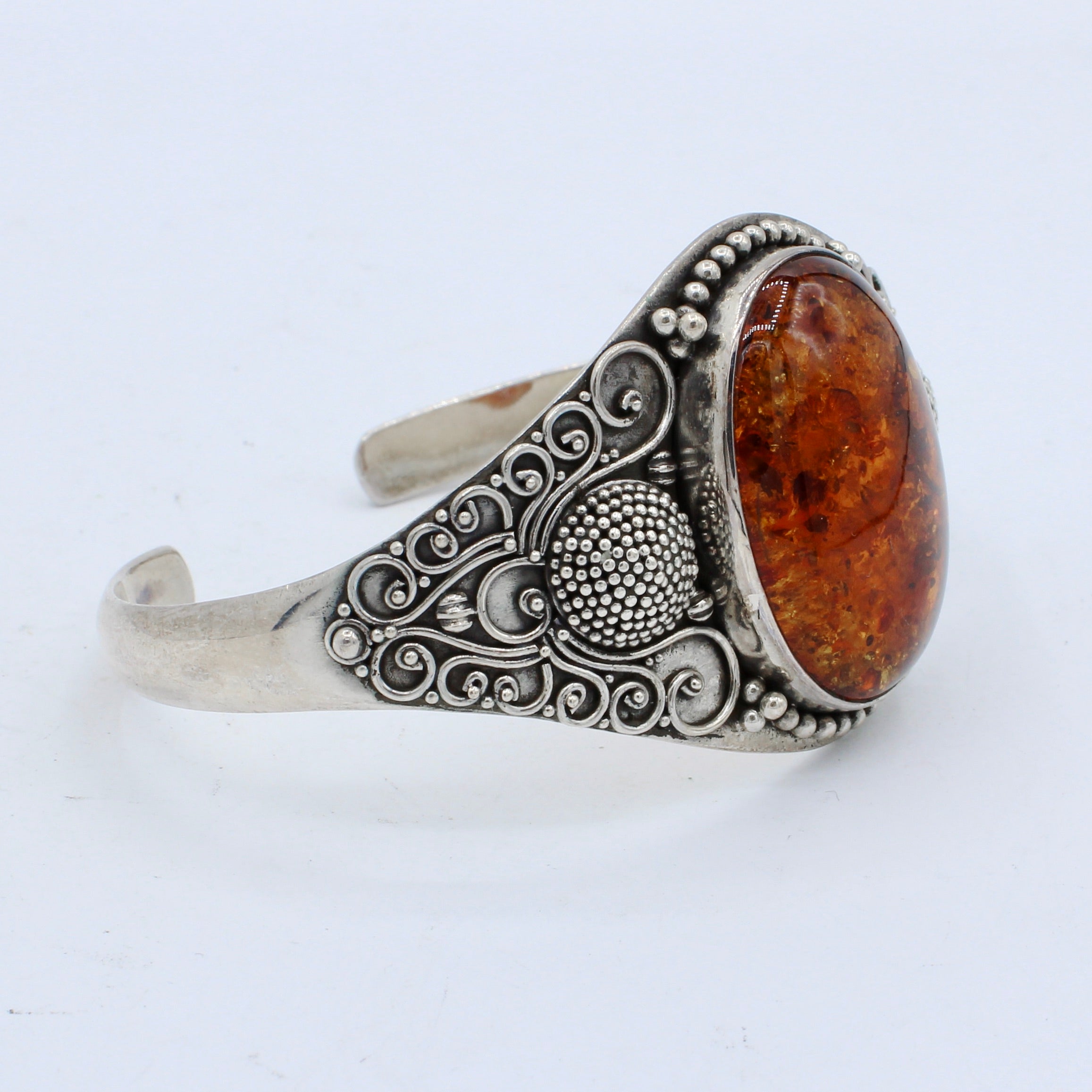 Baltic Amber Adjustable Cuff Bracelet in Sterling Silver