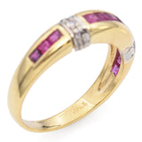 18K Yellow & White Gold Invisible Set 0.72 TCW Ruby with Accent Diamond Ring