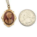 Antique 10K Yellow Gold Carnelian Cameo Pendant Necklace