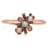 Antique Rose Gold Diamond and Pearl Band Ring