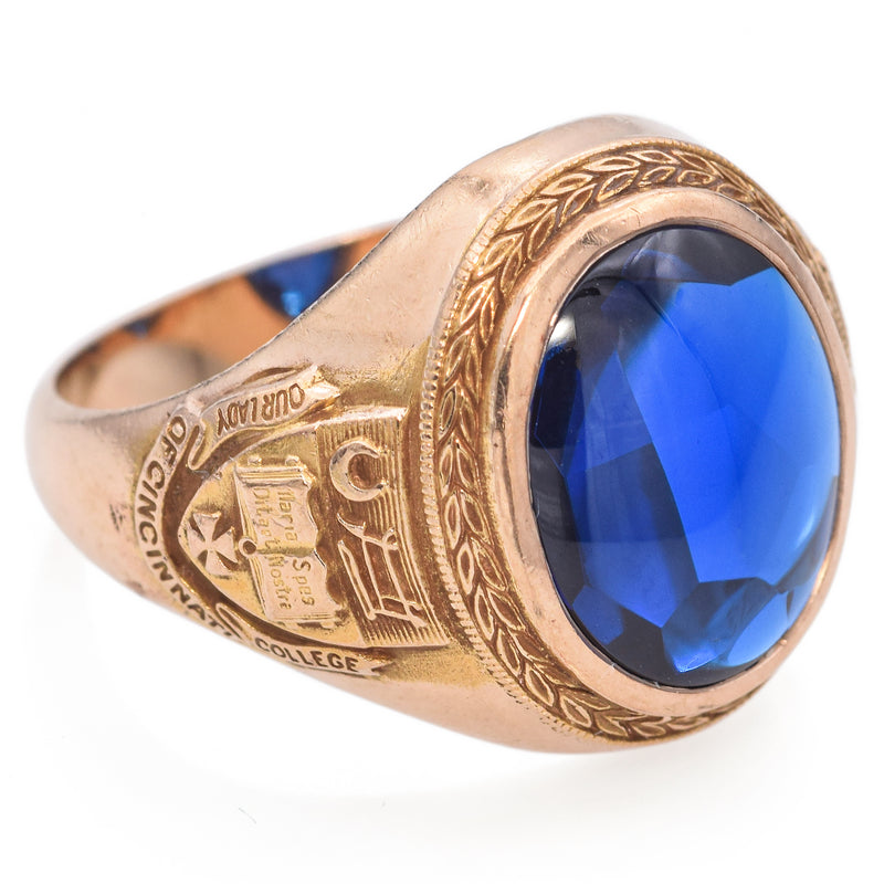 10K Yellow Gold Lab Blue Spinel Cincinnati College Class of 1963 Ring