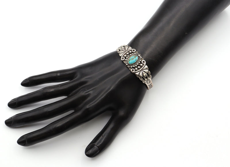 Vintage Native American Southwestern Sterling Silver Turquoise Cuff Bracelet