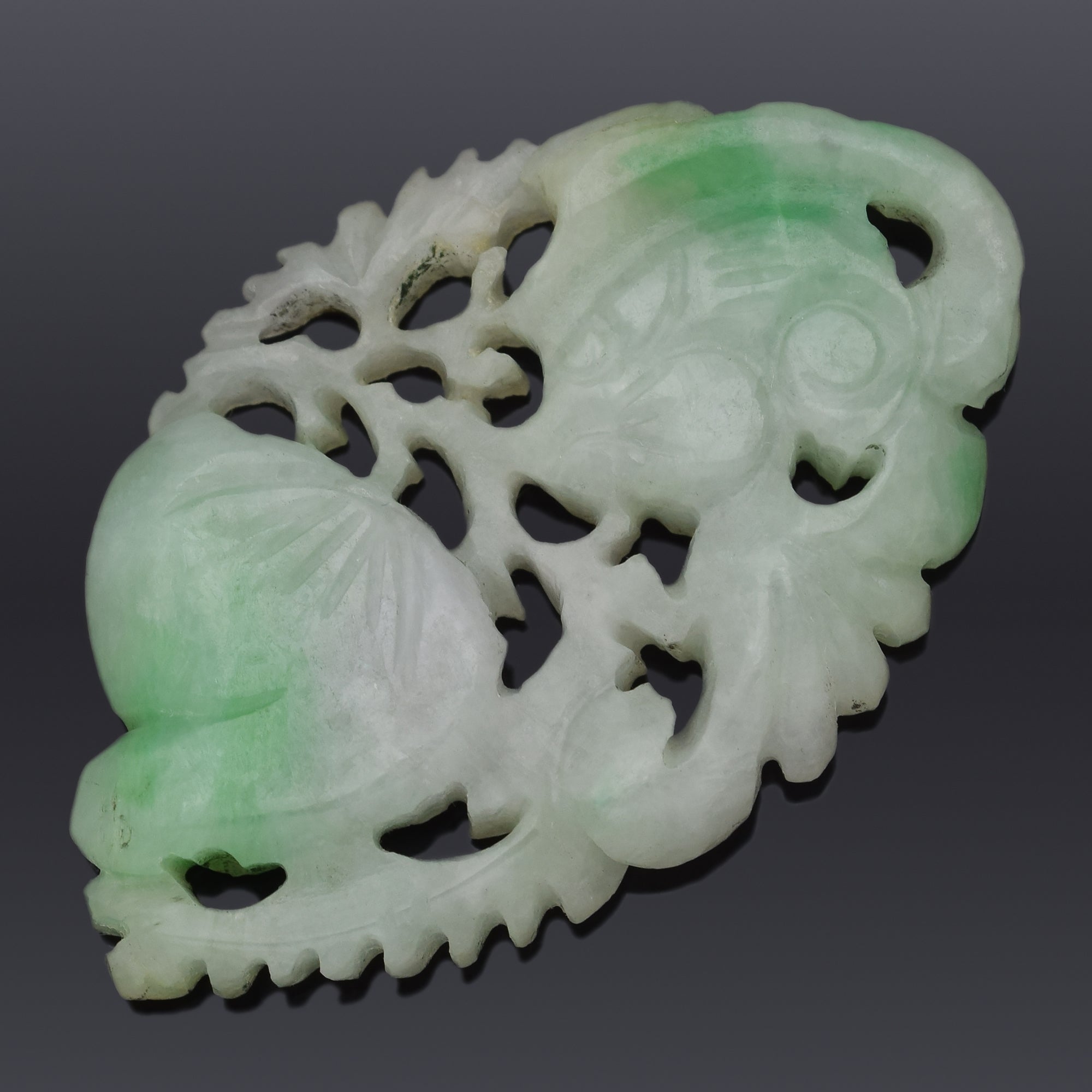 Antique Green Jade Carved Fruit Openwork Pendant