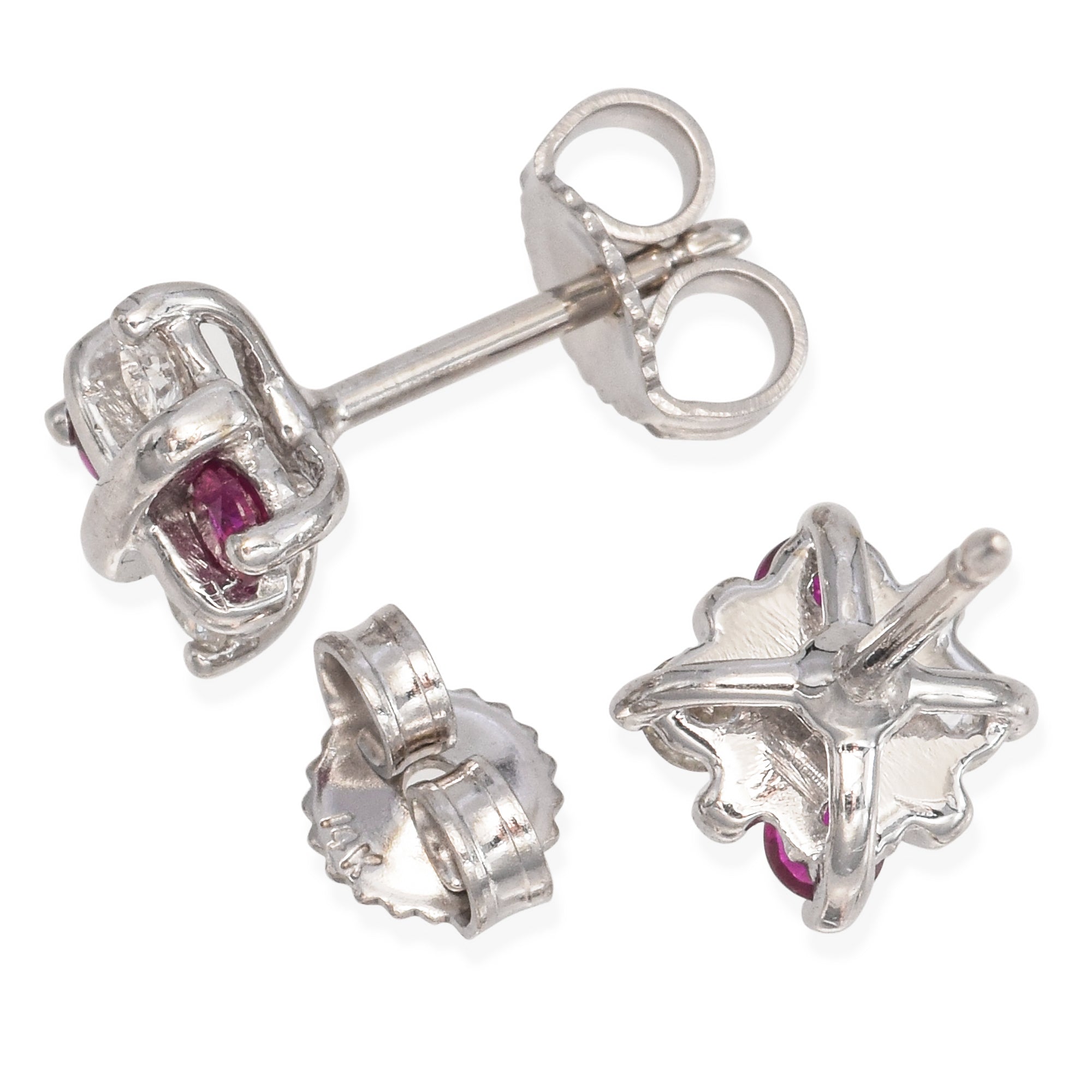 14K White Gold Ruby and Diamond Stud Earrings