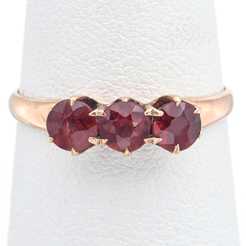 Antique 14K Yellow Gold Garnet Three-Stone Band Ring Size 5.75