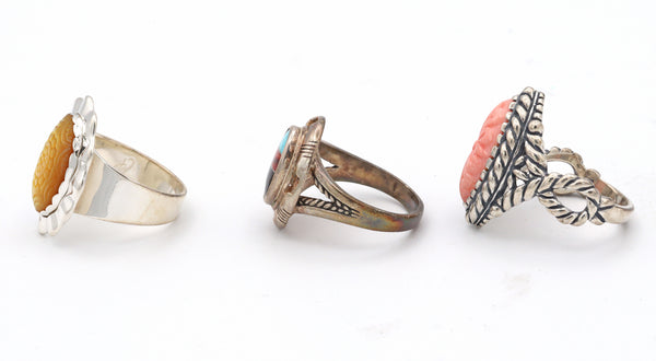 Lot of 3 Carolyn Pollack Relios Inlay Mother of Pearl Coral 925 Ring Size 10