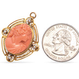 Antique 10K Yellow Gold Red Coral & Pearl Cameo Brooch Pin Pendant