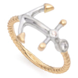 14K Yellow and White Gold Bezel Set Diamond Anchor Ring with Twisted Rope Shank