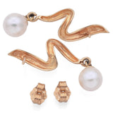 Estate 14K Yellow Gold Pearl Swirl Dangle Earrings