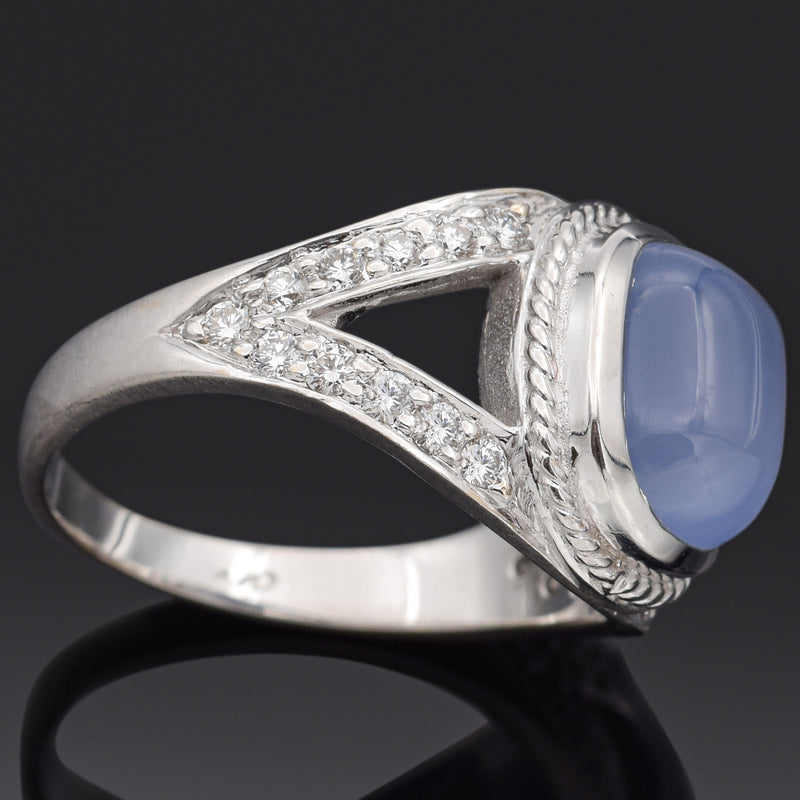 Vintage 18K White Gold Chalcedony & 0.55 TCW Diamond Band Ring Size 6.25