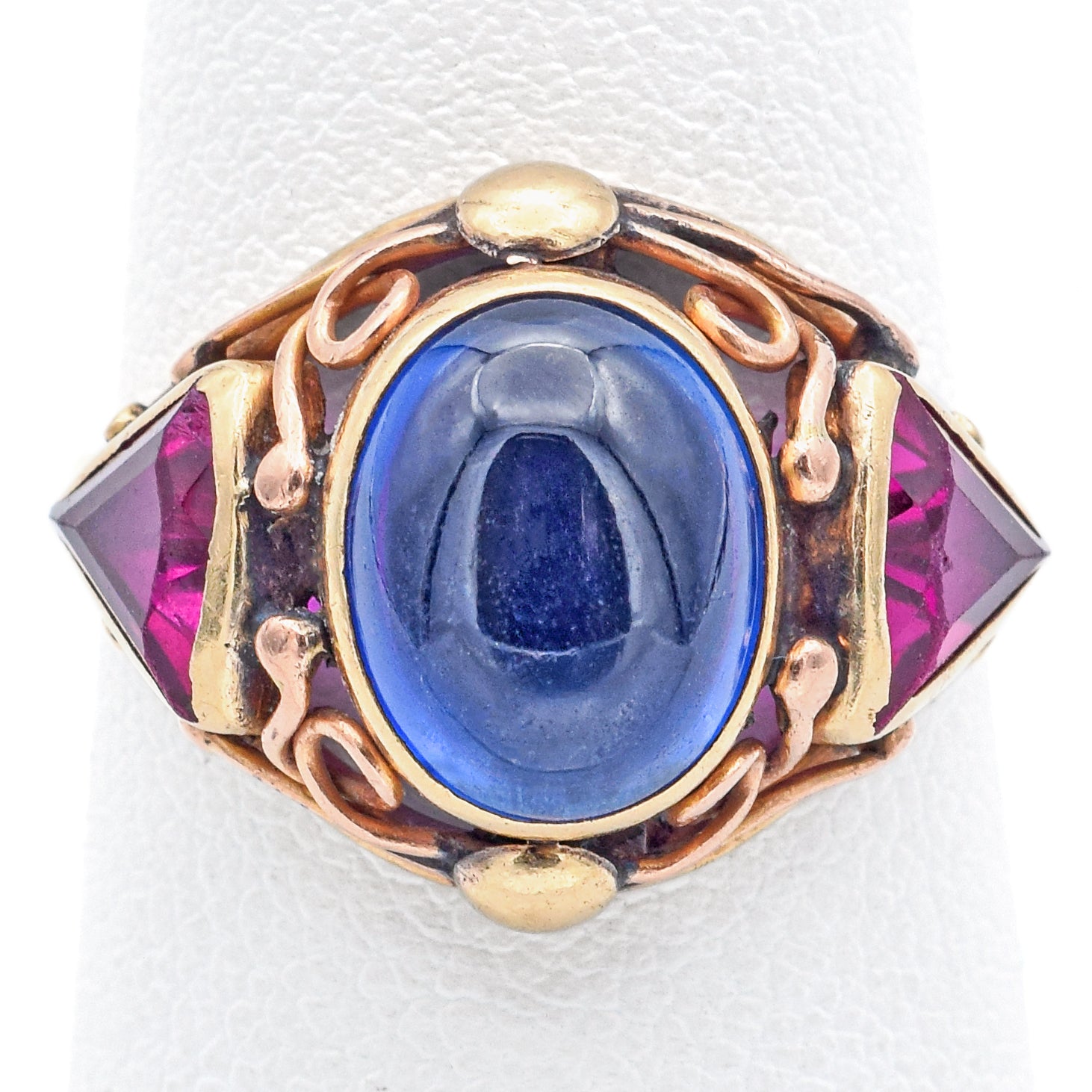 Vintage 14K Yellow Gold 4.06 Ct Lab Sapphire & Ruby Band Ring Size 6