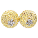 Vintage Tiffany & Co. Italy 18K Yellow Gold Diamond Floral Woven Dome Earrings