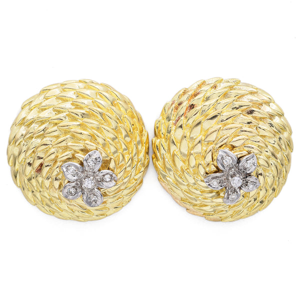 Vintage Tiffany & Co. Italy 18K Yellow Gold Diamond Floral Woven Dome Earrings