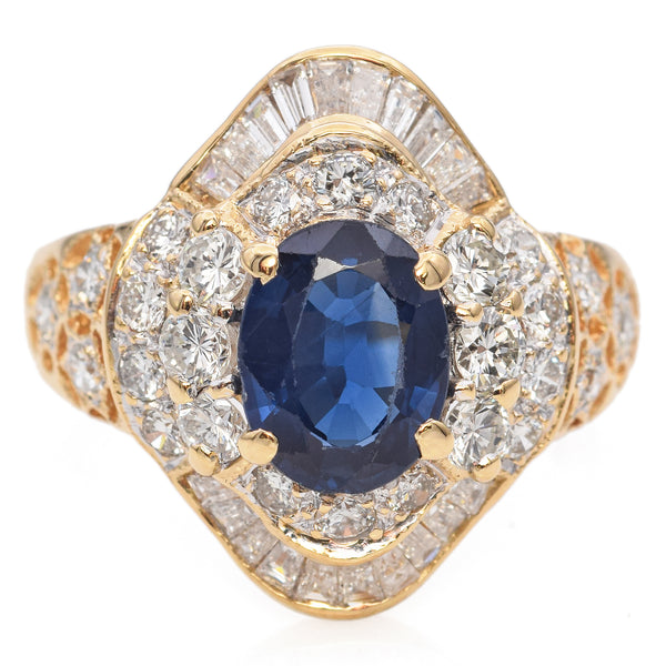 18K Yellow Gold 1.65 Ct. Sapphire and Diamond Ring