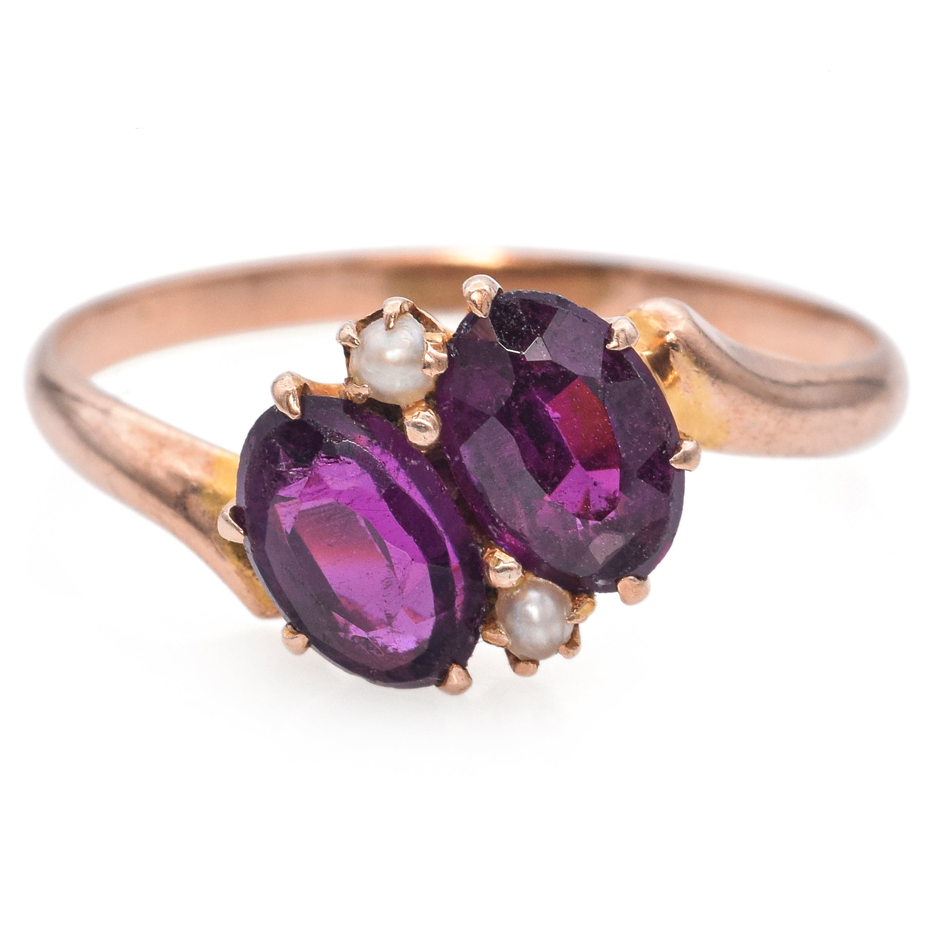 Antique 9K Yellow Gold Amethyst & Pearl Ring