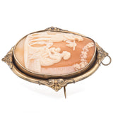 Antique Gold Cameo Husband Arriving With Catch Dog Family Waiting Brooch Pendant