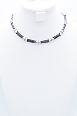 Antonio Pineda Mexico 970 Sterling Silver Amethyst Bar Link Collar Necklace