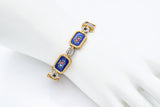 Antique 18K Multi-Tone Gold Diamond & Floral Enamel Rectangular Link Bracelet