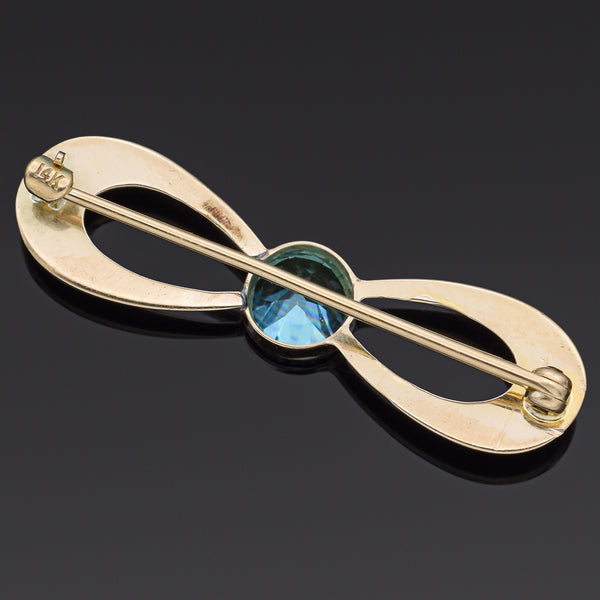 Vintage 14K Yellow Gold Blue Zircon Infinity Brooch