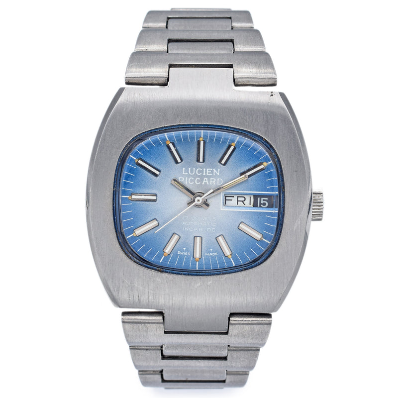 Vintage Lucien Piccard Blue Dial Stainless Steel Men’s Automatic Day Date Watch