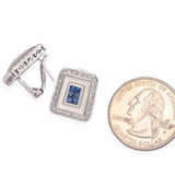 18K White Gold Invisible Set Sapphire, Diamond, Mother of Pearl Earring