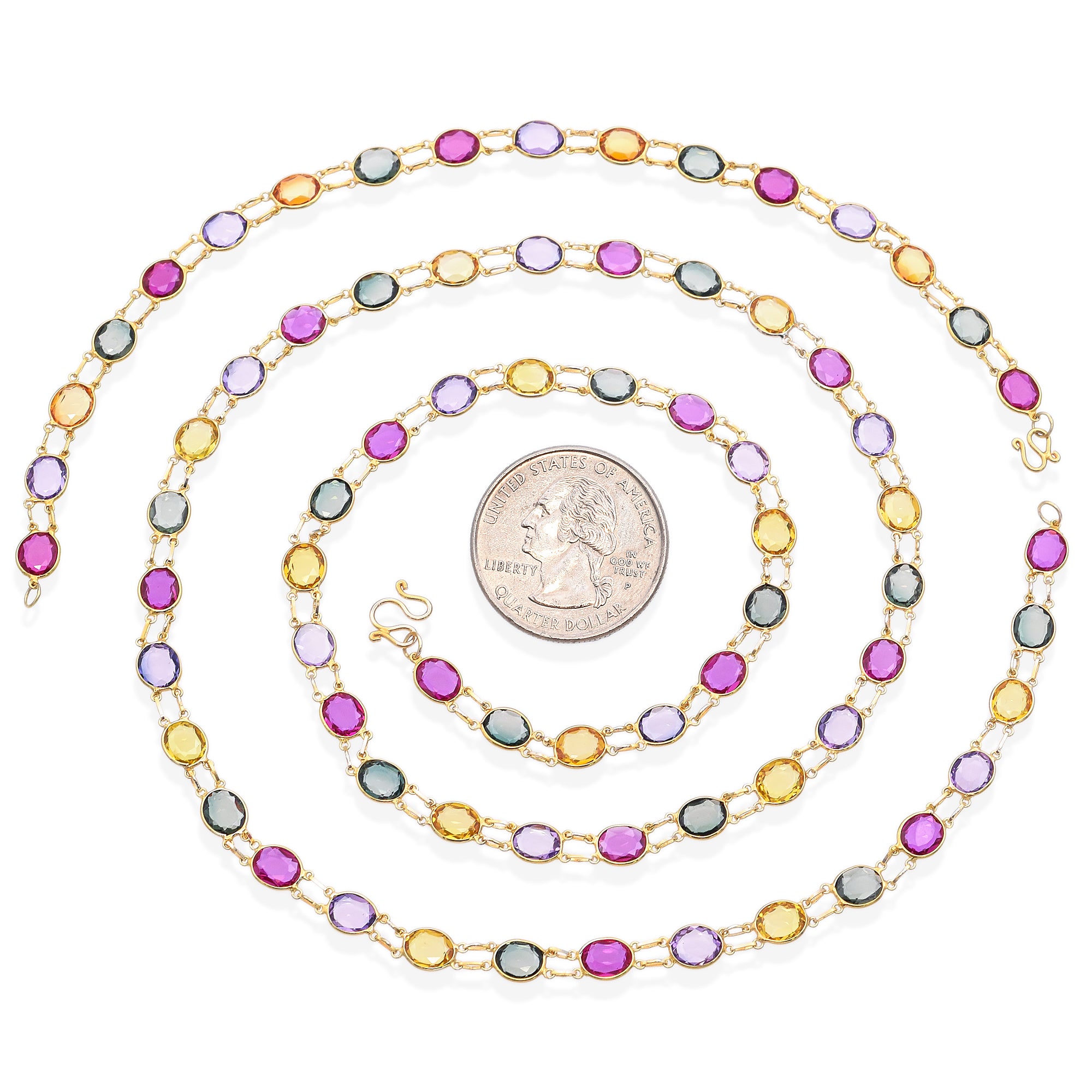 10K Yellow Gold Multi-Gemstone Oval Link Necklace and Bracelet Set