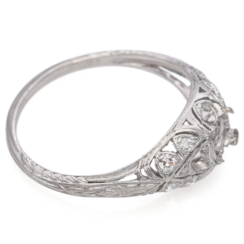 Antique Art Deco Shreve & Co Platinum Diamond Semi-Mount Band Ring