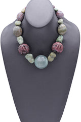 Stephen Dweck Sterling Silver Turquoise Lepidolite Rhodonite Beaded Necklace