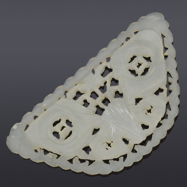 Antique Mutton Fat Jade Carved Moth Openwork Pendant 54.2x 29.7 mm