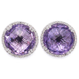 14K White Gold Checkerboard Cut 0.86 Ct. Amethyst, Diamond Halo Stud Earrings