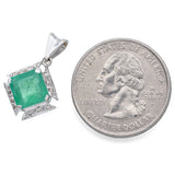 Vintage 17K White Gold 2.28 Ct Emerald & Diamond Square Pendant