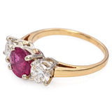 Vintage 14K Yellow & White Gold 1.05 Ct Ruby, 0.72 TCW Diamond Three-Stone Ring