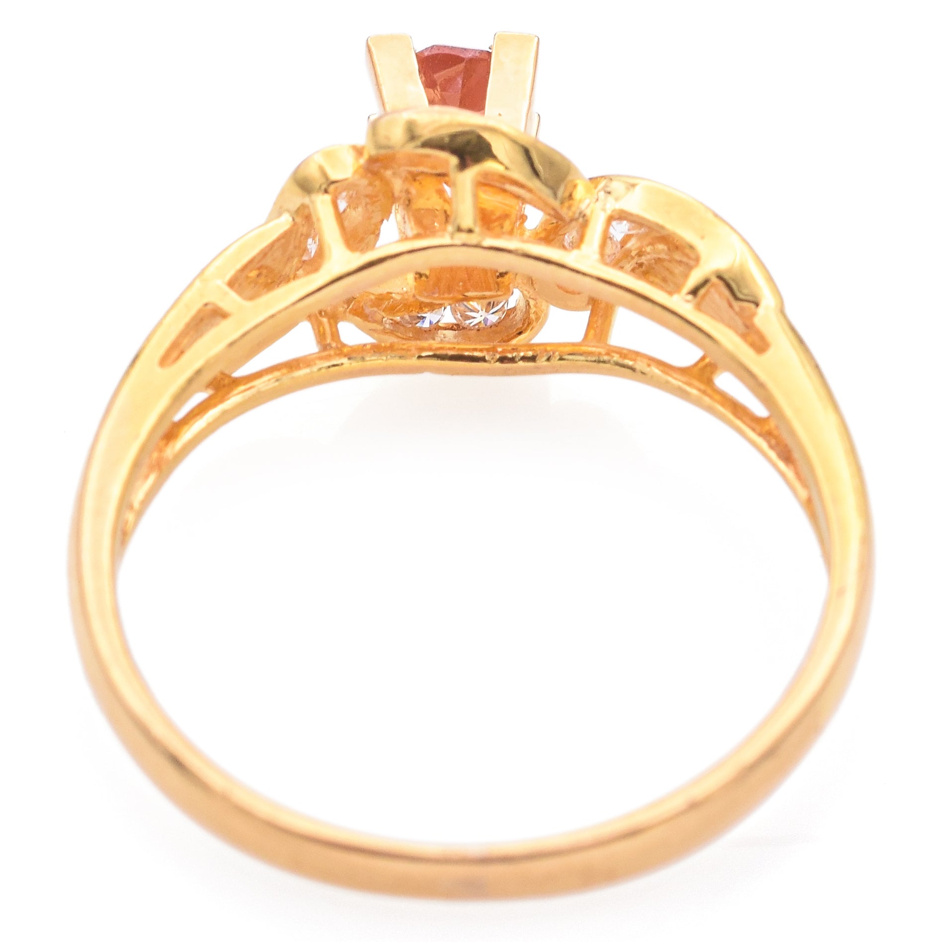 20K Yellow Gold Orange Mandarin Oval Garnet and Diamond Ring