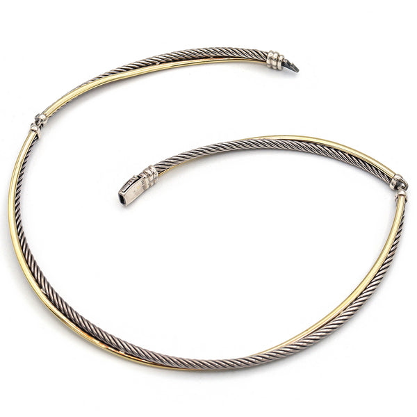 David Yurman Sterling Silver 18K Yellow Gold Crossover Cable Choker Necklace 16"